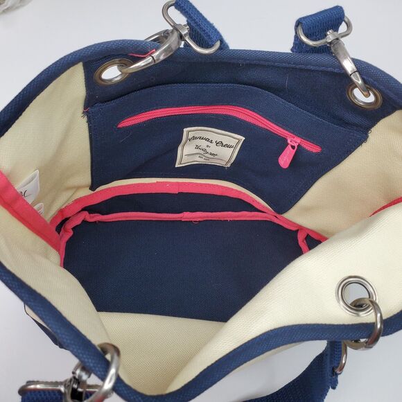 Canvas Crew by Thirty One Purse Handbag Cream Navy Blue Hand Bag Tote - Picture 5 of 11